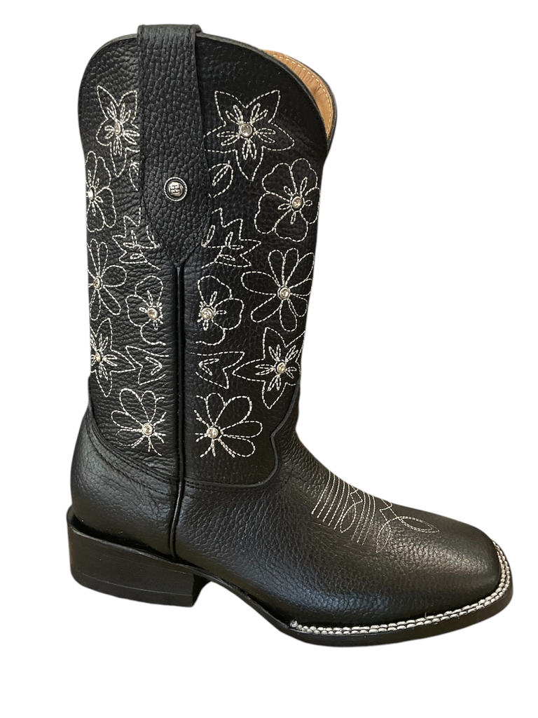 BOTA PIEL SHOULDER NEGRA C/FLORES 