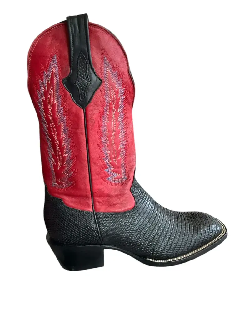 BOTA RODEO LIZARD NEGRO TB/ROJO T/CUBANO S/CUERO 