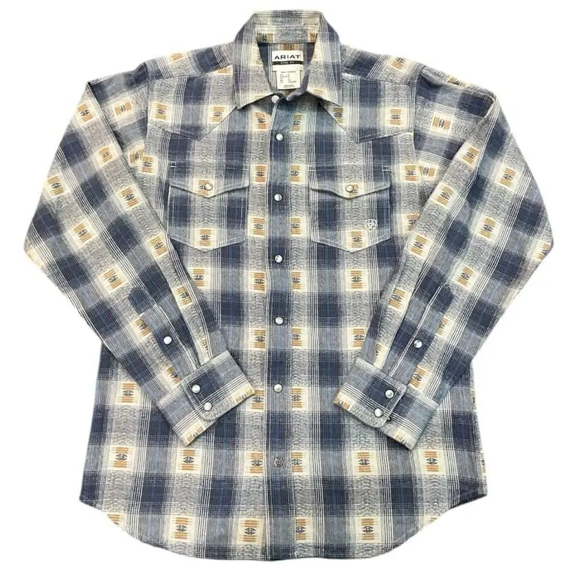 CAMISA VAQUERA ARIAT AZUL MARINO CON GRECAS 