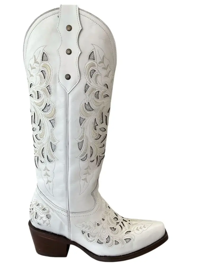 BOTA RODEO NOBUCK BLANCO H.CHIHUAHUA TB/BORDADO T/CUBANO S/CUERO 