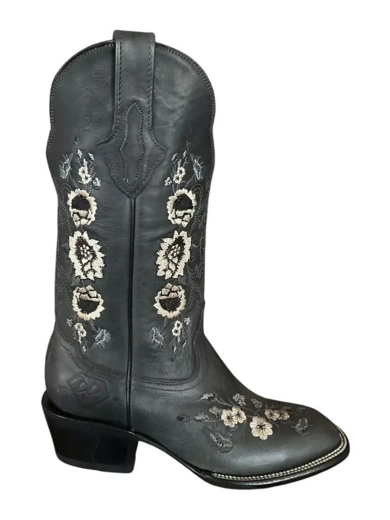 BOTA RODEO GRIS OSCURO PULL UP H.DIAMANTE TB/BORDADO T/CUBANO S/CUERO 